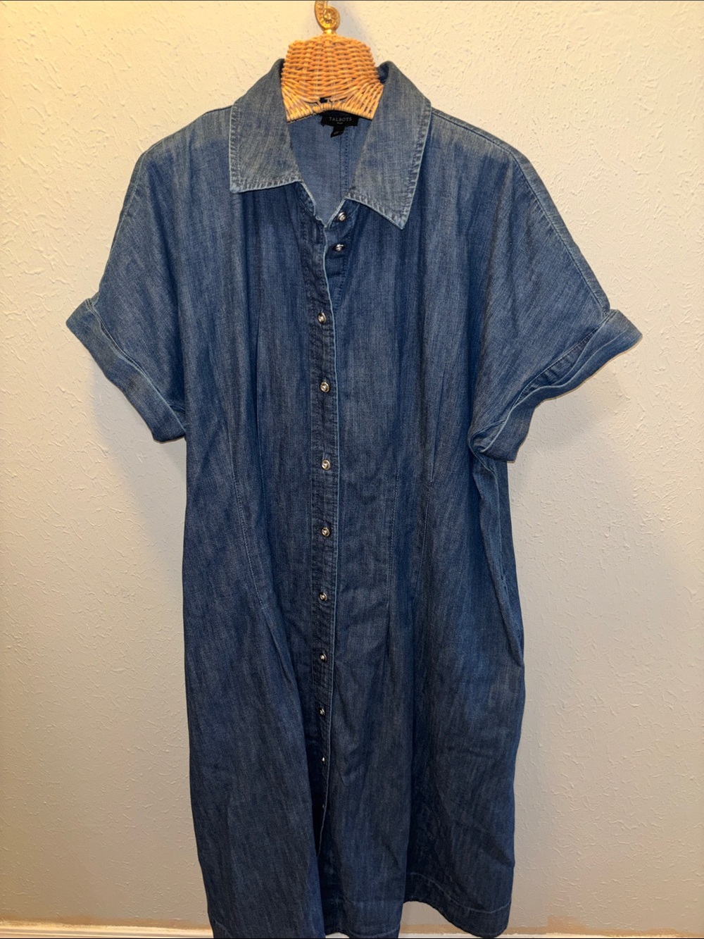Talbots Denim Shirt Dress Pockets Capsule Office Preppy Comfort Women’s 14